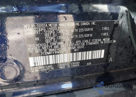 2019 Toyota Rav4 Hybrid Limited z USA, uszkodzony, nr VIN 2T3DWRFV1KW028752